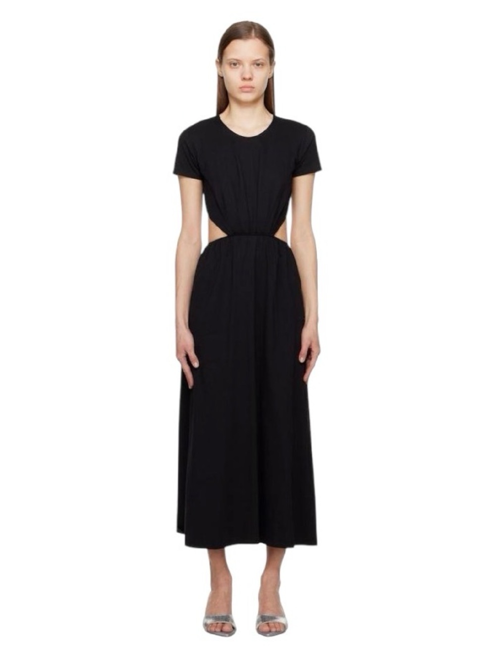 Loulou Studio Seram Black Short-Sleeve Cutout Midi Dress